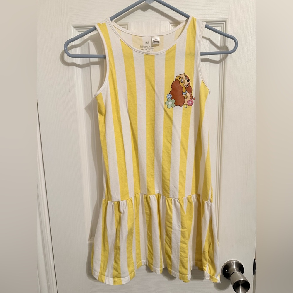 Girls' Yellow & White Striped Sleeveless Dress - H&M 8/10